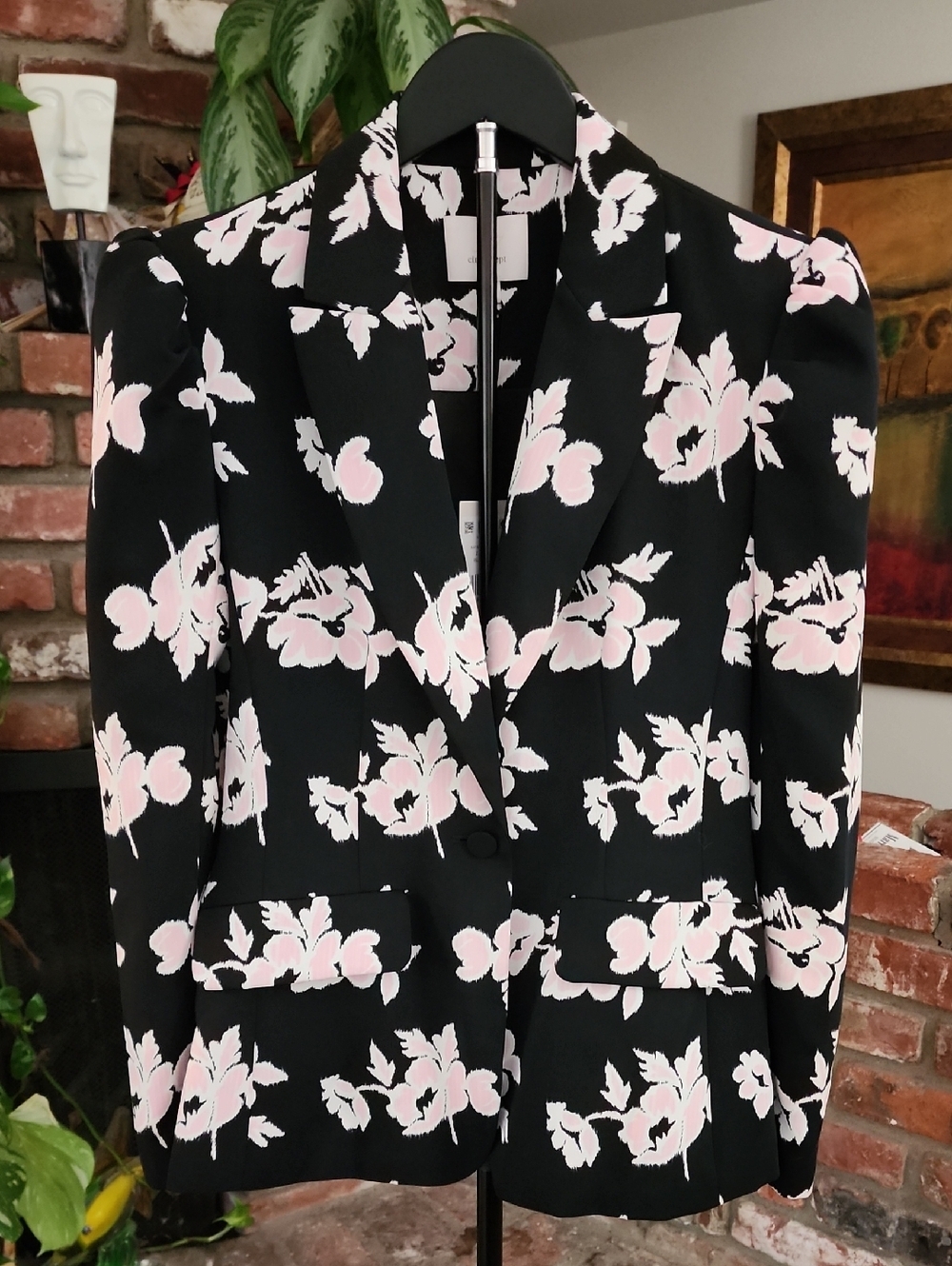 Cinq à Sept NWT Floral Blazer Size 2 Black Pink Tailored Jacket - Picture 2 of 13